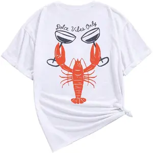 Women's Lobster Shirt Oversized Graphic Tee Crew Neck Ocean Beach Short Sleeve T Shirt