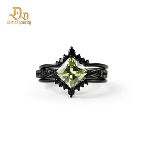 Delzzad Verdant Thorn Ring Peridot Engagement Ring Band Zirconia Jewelry S925 Sterling Silver Band Perfect Birthday Engagement Wedding Anniversary Christmas Valentine's Day Mother's Day Gift