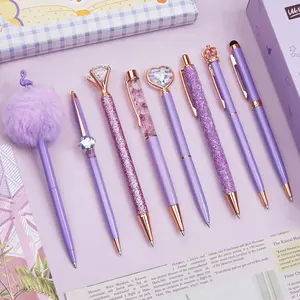 WEMATE 8Pcs Purple Pens, Metal Crystal Diamond Pen with Black & Blue Ink, Pens for Journaling, Office Supplies Fancy Pens for Women, Back to School Supplies for Girls Birthday