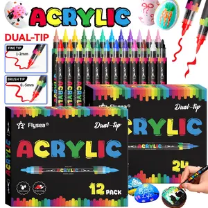 12 Color/24 Color Dual Tip Acrylic Markers Set, Art Supplies for Students, Art Materials, Soft Head Watercolor Pens, Waterproof Quick-Dry Doodle Pens