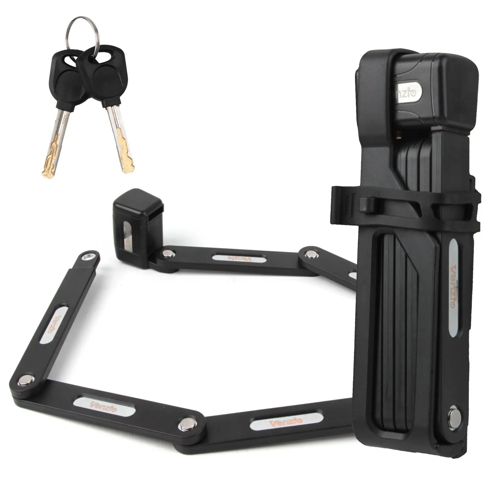 Venzio Anti-Theft Foldable Bicycle Lock - 7 mm Thick, 85cm/33.5in Length, Heavy-Duty A3 Steel, 6-Segment Folding Design, 6 Folding Segments, Frame Mount, Fully Assembled Keyed Padlock for E-Bikes, Accessories, Tools & Equipment