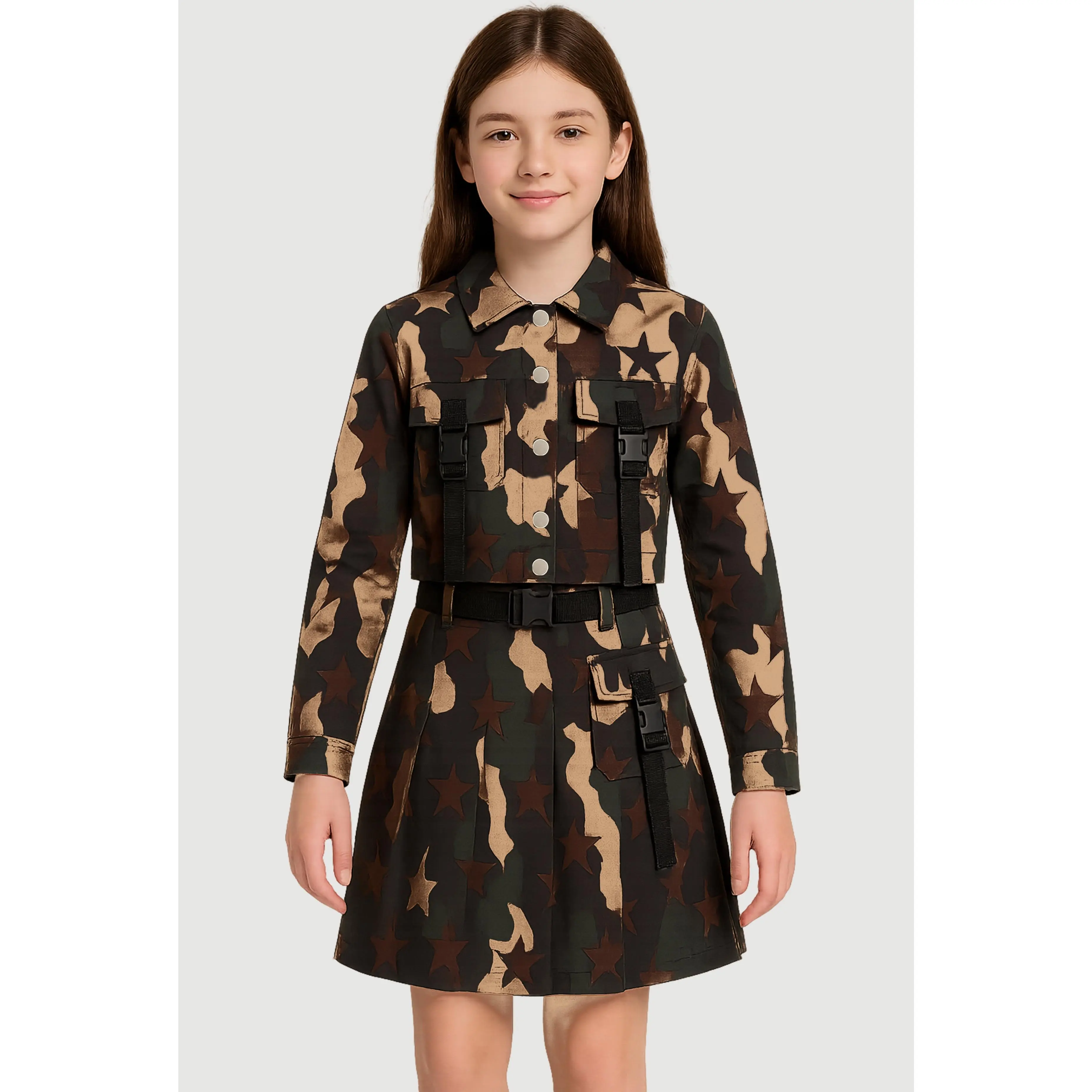 Girls Camo Hyper Stretch Button Front Jacket Girls Camo Hyper Stretch Button Front Jacket