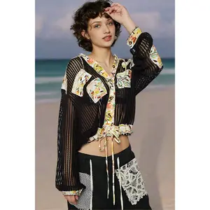 Beachy Boho Crochet Hoodie Jacket With Patchwork