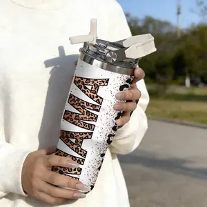 30oz Stainless Steel Handheld Water Bottle Tumbler, Leopard Print Design, Dual-Layer Vacuum Insulated, Portable Travel Mug with Lid, Insulated Drinkware