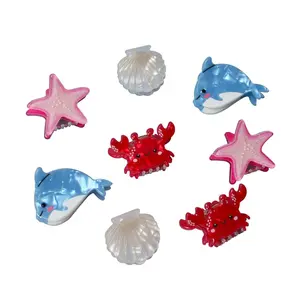 8PK Mini Ocean Hair Claw Clips Starfish and Shell Hair Clips for Women Girls Cute Acrylic Dolphin Crab Clamp Fun Summer Hair Accessories for Beach Party