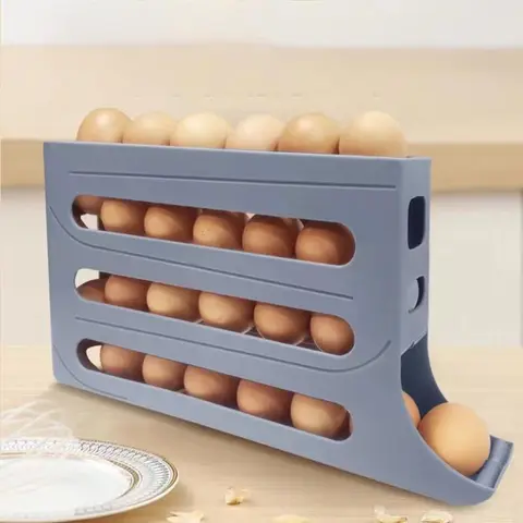 Refrigerator Egg Storage Box, 1 Count Space Saving  Automatic Egg Rolling Rack, Large Capacity Refrigerator Egg Holder, Refrigerator Organizer for Home Kitchen Dormitory Dining Room, Refrigerator Accessories