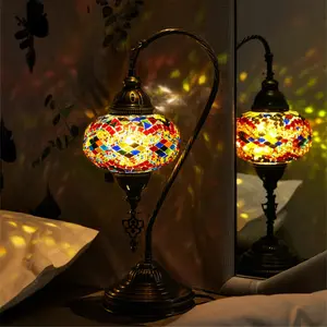 Turkish Mosaic Swan Neck Table Lamp with Bulb Included Multicolor Turkish Mosaic Design for Living Rooms Bedrooms and Offices