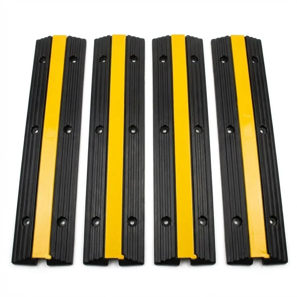 GARVEE 4 Pack of 1 Channel Rubber Cable Protector Ramp, 22046LBS Load Capacity, Yellow Black Safety Cable Cover with Non-Slip Surface, Driveway Traffic Speed Bump for Garage, Warehouse, Sidewalk,Outdoor