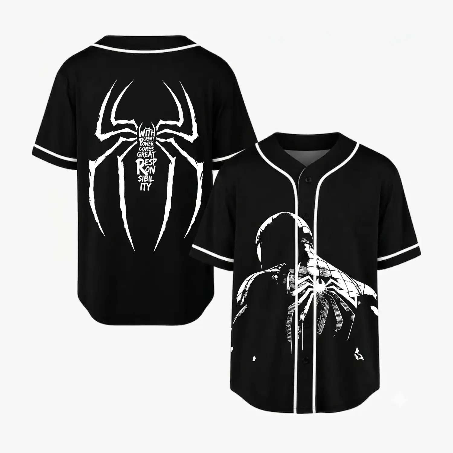 Black Spidey Man Baseball Jersey, 6 Design Classic Sp5der Hero Tee, Button Up Short Sleeve Top Streetwear Shirt, Y2K Grunge Web Slinger Aesthetic, Unisex Graphic, Gifts