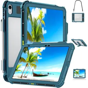 iPad 10th Gen 10.9 inch  , Full- Heavy Duty Shockproof Protective Cover with Kickstand Built-in Screen Protector Pencil Holder  Strap