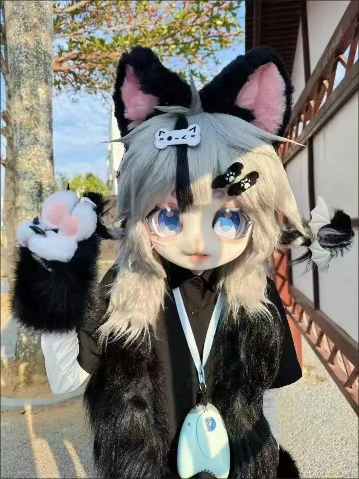 Kawaii Cartoon Cosplay Costume Gloves Furry Fursuit Kigurumi Plush Cat Paw Gloves Squeaky Kig Cosplay Props kids Gifts Halloween
