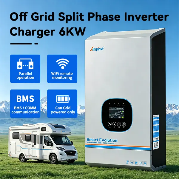 6000W DC 48V Split Phase 120V/240V Output Pure Sine wave Inverter with 80A AC Charger Support Parallel Up to 6 Units