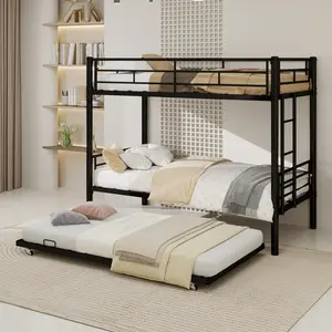 Heavy Duty Black Metal Twin over Twin Bunk Bed Converts to 2 Beds.350lbs Capacity, Noise Reduced Frame, Safety Rails, No Box Spring Needed.