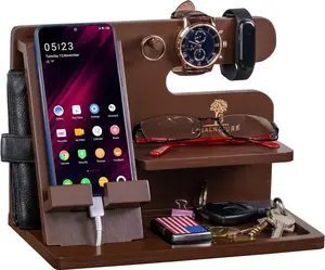 Wood Phone Docking Station for Men Luxury Wooden Nightstand Organizer for Men Graduation Anniversary Idea Birthday Gifts for Men Husband Bamboo Universal Docking Station