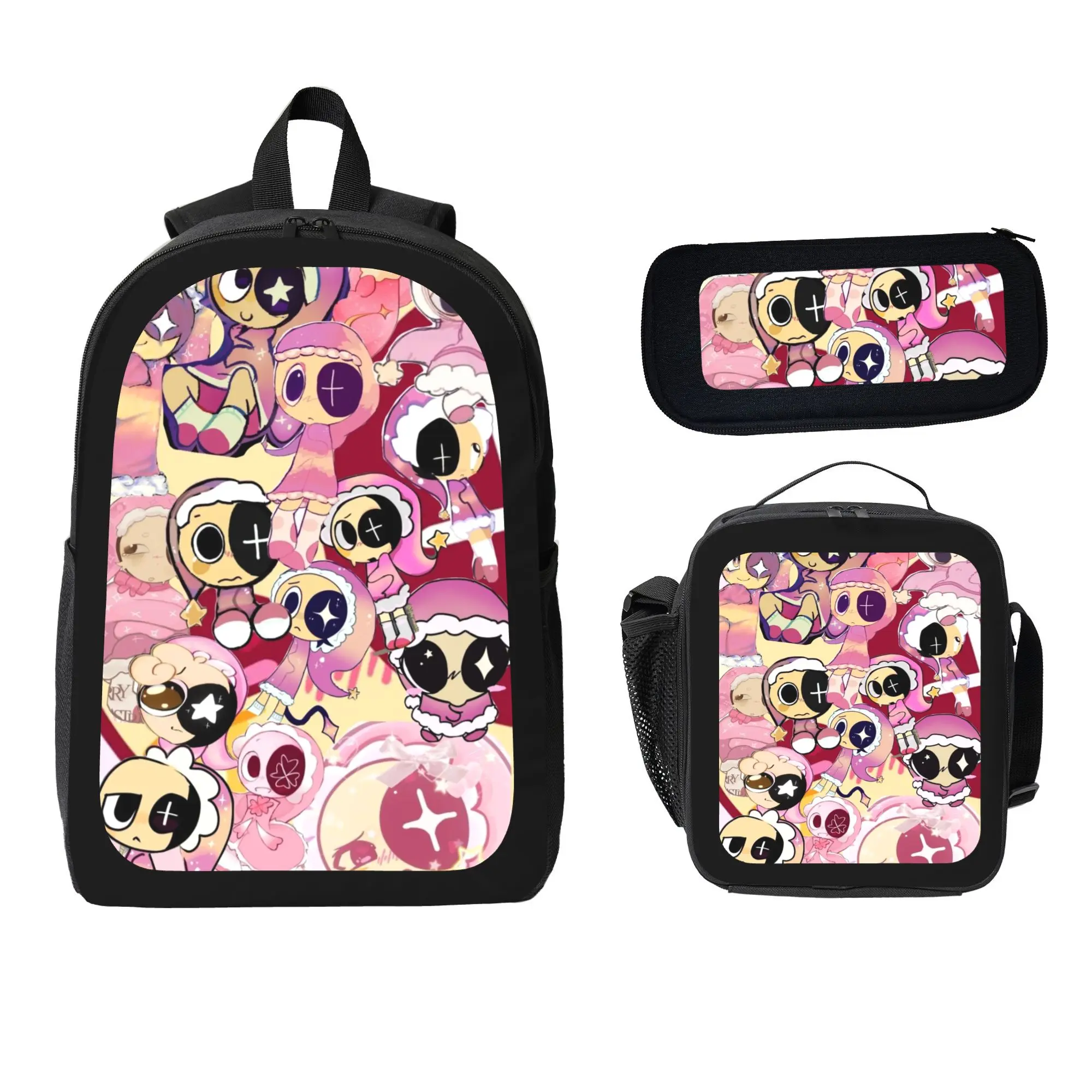 Dandy's World Merchandise 3-Piece Backpack Set, Bookbag with Insulated Lunch Carrier and Pencil Case, Lightweight Travel Daypack for Boys Girls