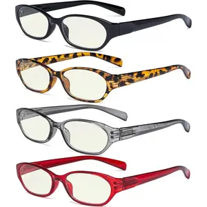4 Pack Computer Reading Glasses Women - Spring Hinge Ladies Blue Light Blocking  Yellow Tinted +1.25
