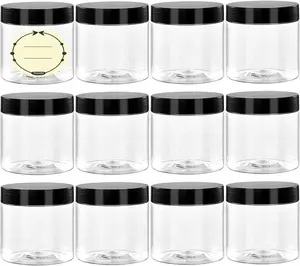 4 Oz Clear Plastic Jars with Lids and Labels for Cosmetics and Skincare - 12 Pack - Soap, Adjustable Bottles Round Container Canister Organiser Tin