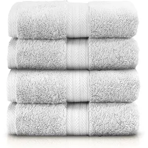 Set of 4 White Hand Towels - 100% Cotton Ultra Soft Quick Dry Thick Fluffy Plush Towels Ideal for Bathroom & Kitchen