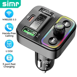 simr Update Wireless Handsfree Calling Car Phone Charger FM Transmitter U Disk MP3 Player Voice Broadcast Type-c Dual USB Fast Charging Car Charger Wireless Hands-free Calling Car FM Audio Receiver Wireless Mobile Charger