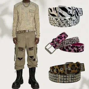 Leopard & Zebra Print Studded Belt, Punk Rock Style Silver Pyramid Studded Waist Belt, Y2K Animal Print Adjustable Belt for Men & Women, Streetwear Accessory for Jeans, Pants & Gothic Outfitsop Style