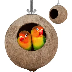 Coconut Fiber Hanging Birdhouse for Cage - Coconut Shell Pet Bird Nest, Hanging Bird Breeding Nest for Parrot Parakeet Lovebird Finch Canary