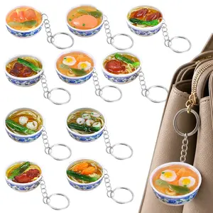 10Pcs Mini Simulation Food Keychain Set, PVC Flower Bowl Noodle Keyring, Cute Food Key Pendant, Realistic Dollhouse Miniature Decor, Trendy Bag Charm for Backpack Handbag DIY Craft Party Gift Fashion Accessory Decoration