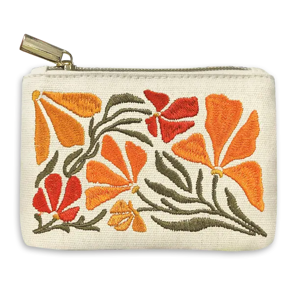 Embroidered Flower Cotton Pouch: Poppy