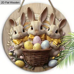 2D Vintage Easter Wooden Wall Decor | Cute Rabbit and Egg Design,Multipurpose for Home, Office, Cafe