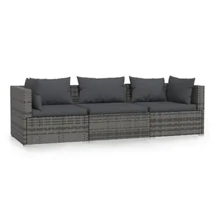 vidaXL Sofa with Cushions, Patio Modular Couch, Seating for Garden Outside, Sectional Sofa, Outdoor Furniture, Gray Poly Rattan 3-Seater 317511