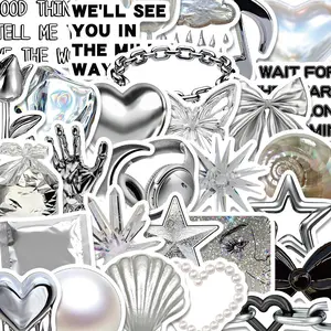 Silver Themed Sticker, 30pcs/set Waterproof Self Adhesive Decor Paper, Decor Sticker for Gift Greeting Card Water Bottle Laptop Phone, Ornaments