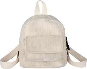 Corduroy Small Backpack for Womens and Girls, Mini Backpack Casual Backpacks Fashion Cute Backpacks Purse (Style 2, Beige)