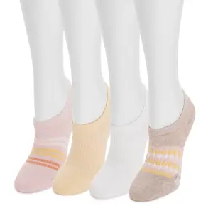 Women's 4-Pk Essential No-Show Sock Liners - Polyester Fabric, Stylish Design, Secure Elastic Fit, Breathable, Lightweight, Everyday Use, Soft Sunshine Neutrals, 1 Size Fits Most, Style