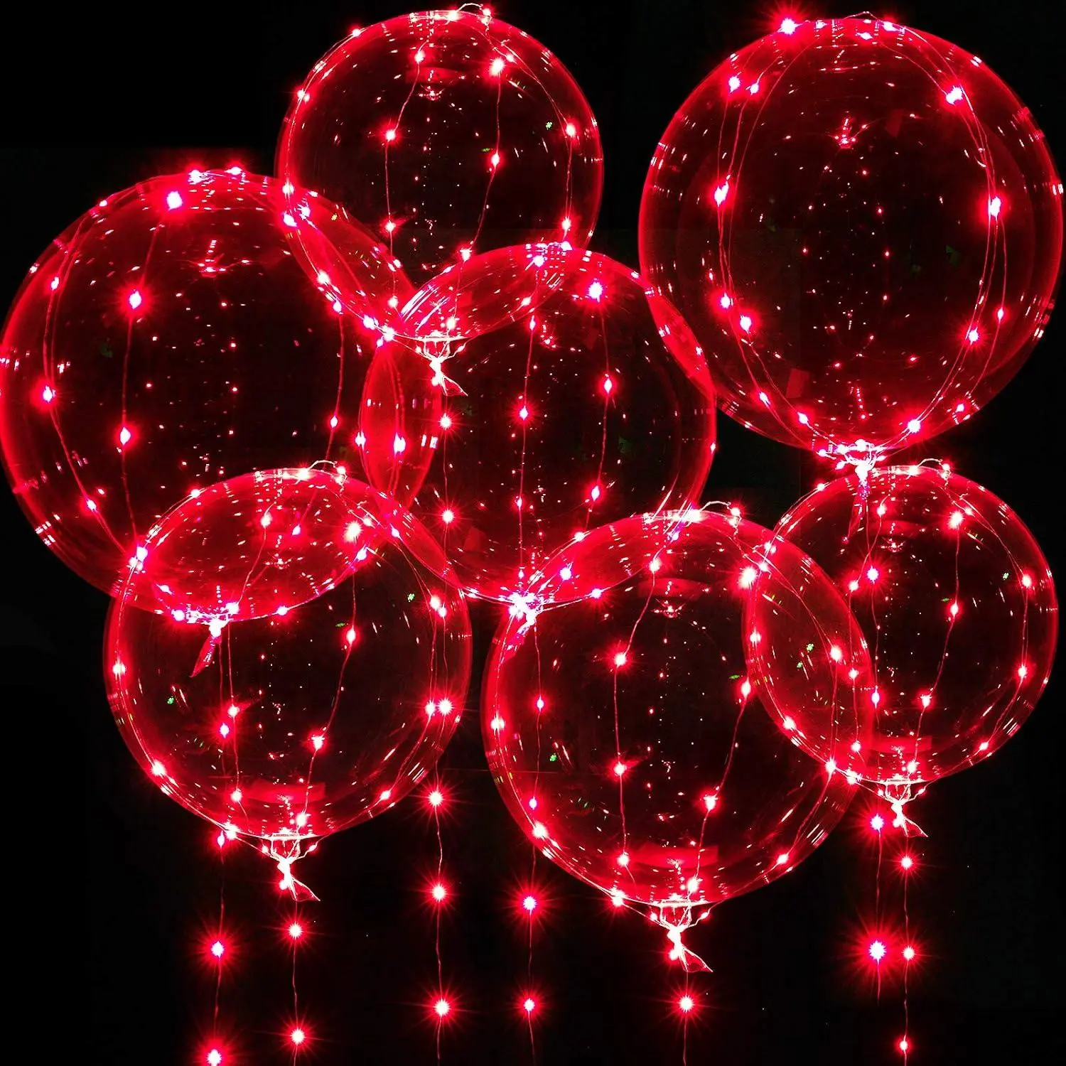Red Light Up Balloons, 7 Packs 20 Inch Bobo Balloons With 10Ft Lights For Birthday Graduation Party Wedding Valentines Day Christmas Decoration (Red)