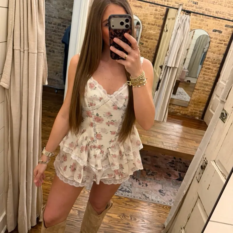 Sleeveless Floral Print Tiered Romper Blush - Women’s Romper - Floral Romper - Western Wear - Coquette
