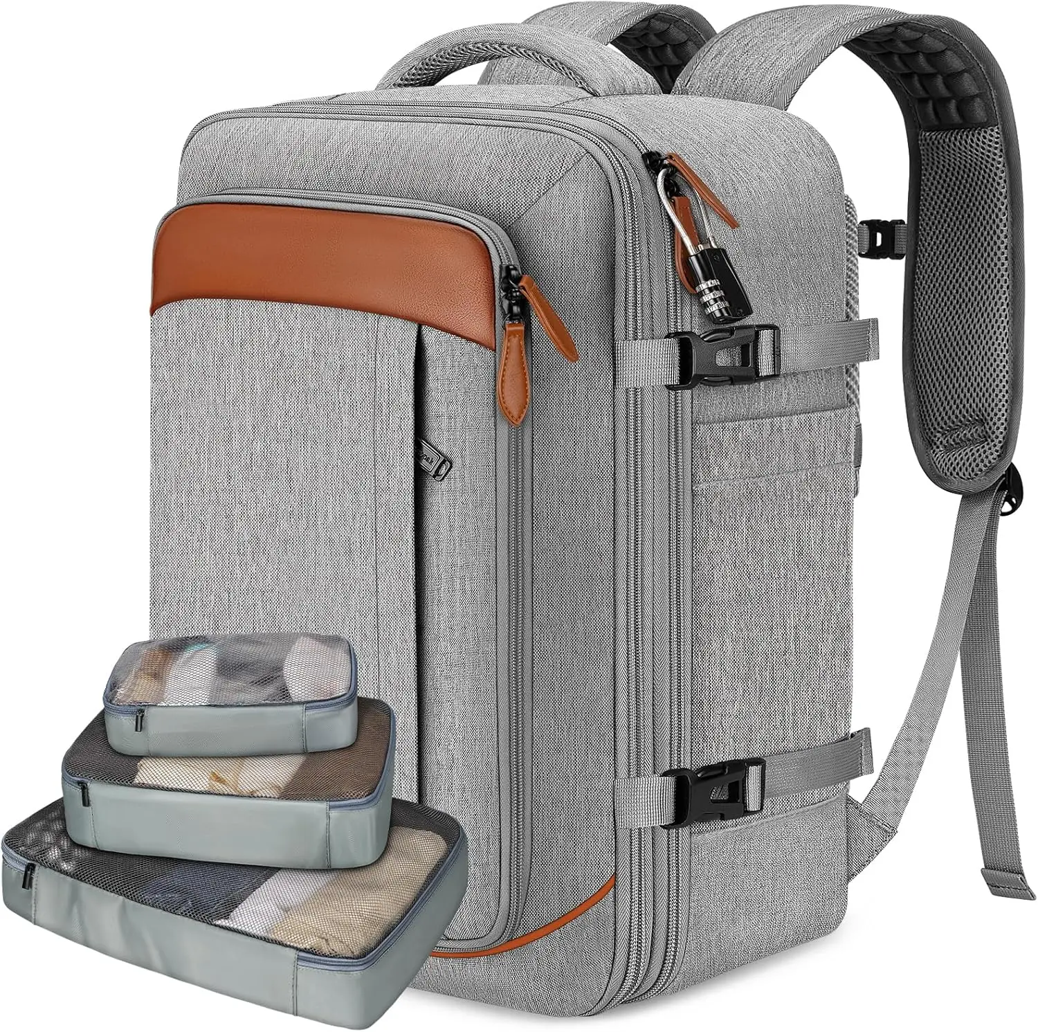 Carry on Backpack, Flight Approved 18x14x8 with 3 Packing Cubes Expandable Large 40L Travel Bag fits 17.3" Laptop, Anti Theft Luggage Suitcase Weekend for Women Men