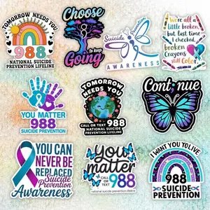 10 Pcs Suicide Awareness Sticker, Suicide Prevention Stickers, Suicide Awareness Ribbon 988 Sticke