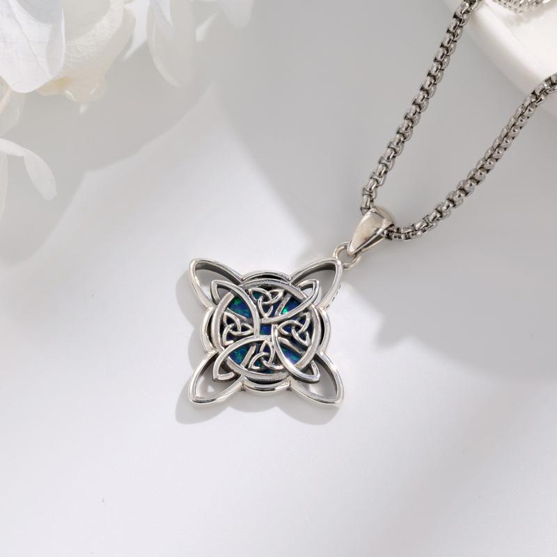 Eudora S925 Silver Witch Knot Necklace Collection Celtic Knot Pendant Mother of Pearl & Blue Opal Nudo De Bruja Talisman Protective Symbol Handmade Witchy Jewelry Gift Eudora S925 Silver Witch Knot Necklace Collection Celtic Knot Pendant Mother of Pearl & Blue Opal Nudo De Bruja Talisman Protective Symbol Handmade Witchy Jewelry Gift