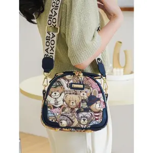 Women'sCuteCartoonBearPatternCrossbodyBagwithLettersPatternStrap,TrendyZipperHandbagforDailyUse,CasualVersatileWorkPurseforWomen&Girls,HandbagSlingBag