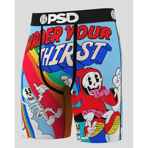 PSD Mens Liquid Death Reaping Rainbow Boxer Brief - Standard Length 7 Inch Inseam, Soft and Breathable Poly Blend Fabric