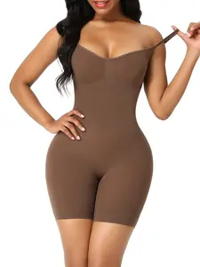 Soo Slick Extreme Sculpt Seamless Bodysuit | High Compression Tummy Control Shapewear with Adjustable Straps | Minimalist Mid-Thigh Sculpting Suit
