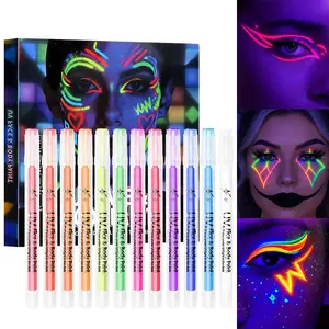 12Colors Pen Set Fluorescent Body Painting Pen Bar Party Glow Acrylic Pen DIY Football Fan Pattern Creative Graffiti Highlight Pen