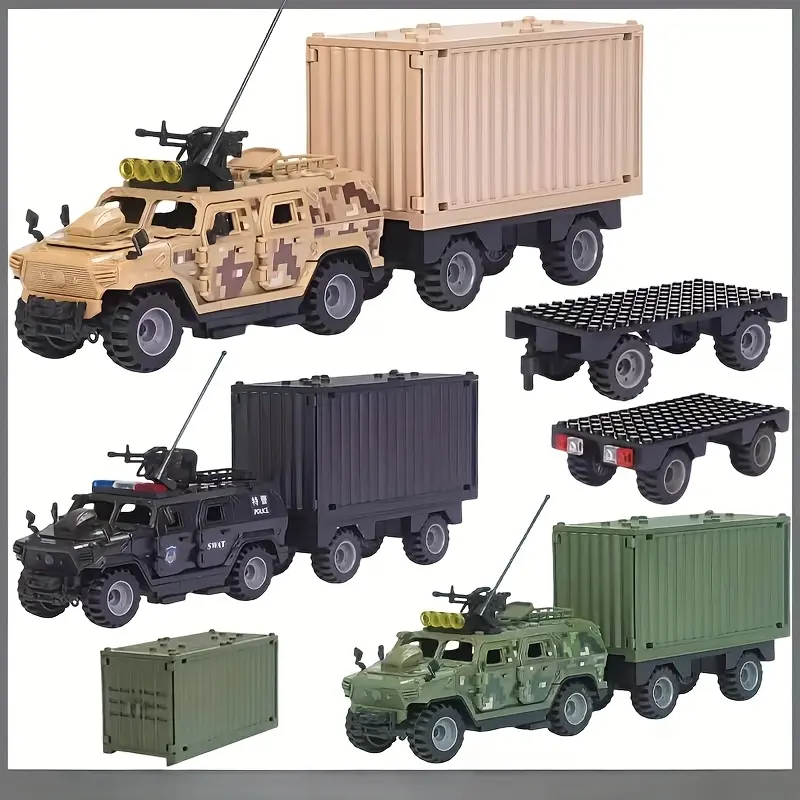 Camouflage Military Armored Vehicle Container Trailer Plastic Construction Brick Kit - Military Toys, Parent-Child Interactive Collectible Set, Children's Birthday Gift Toy
