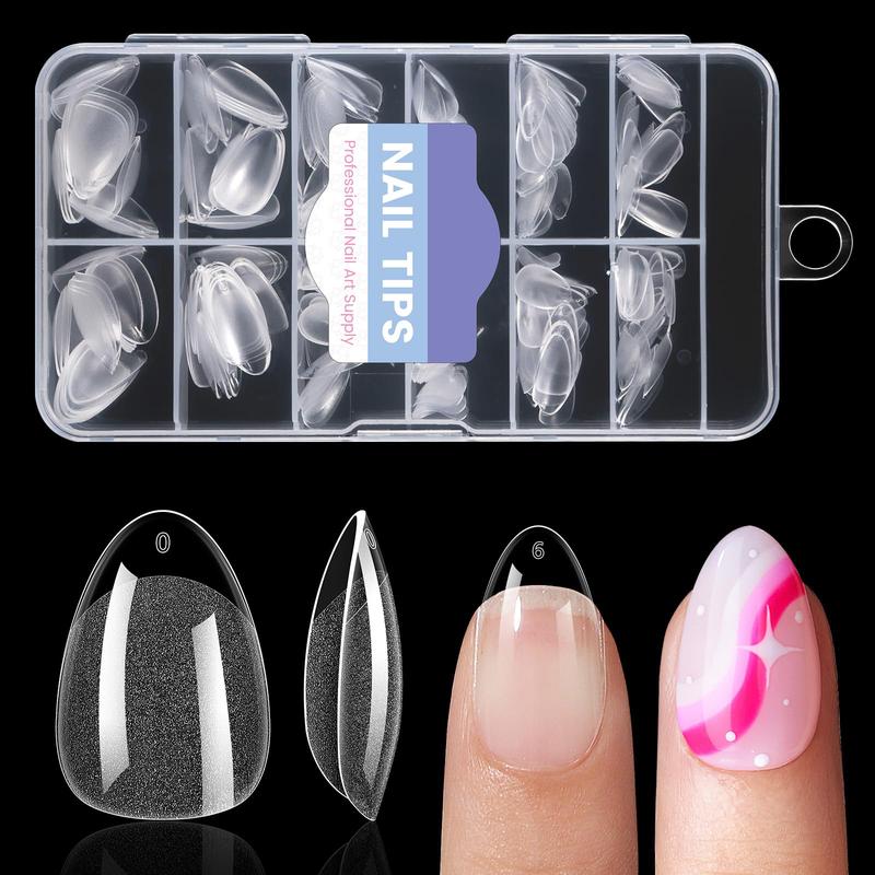 Almond Nail Tips 240Pcs, Small Soft Gel Fake Nails with 12 Sizes, Full Cover Clear Press On Nails for Girls, DIY Nail Extension at Home or Salon