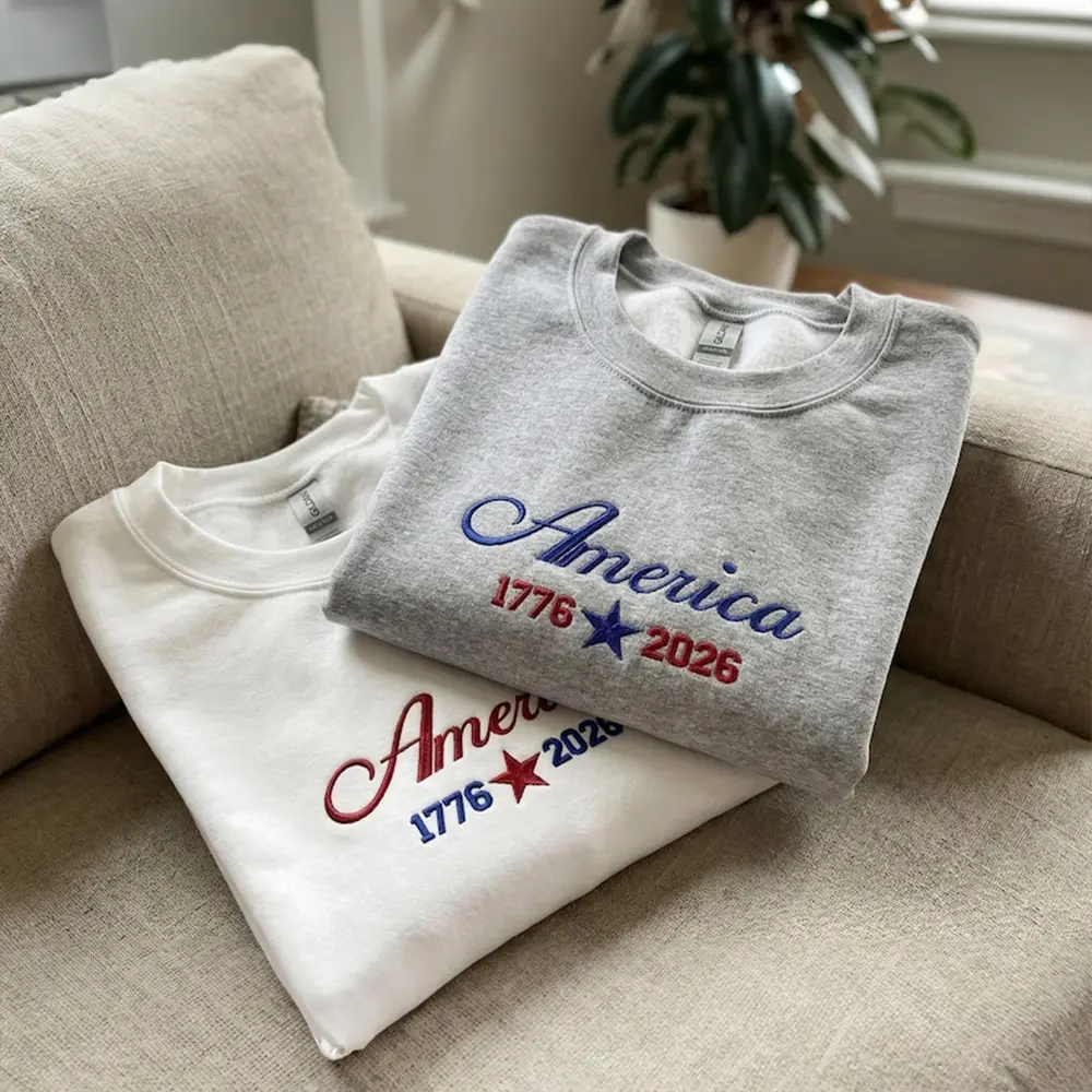 Embroidered America 250th Anniversary Sweatshirt, Patriotic Memorial Day Crewneck, Freedom Celebration Crewneck, Unisex Gift