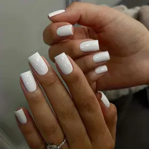 24pcs Glossy Medium Square Press-On Nails - White Solid Color Minimalist Fake Nails for Women & s, Easy Application Casual Attire, Nails Accessories, Beauty Accessories