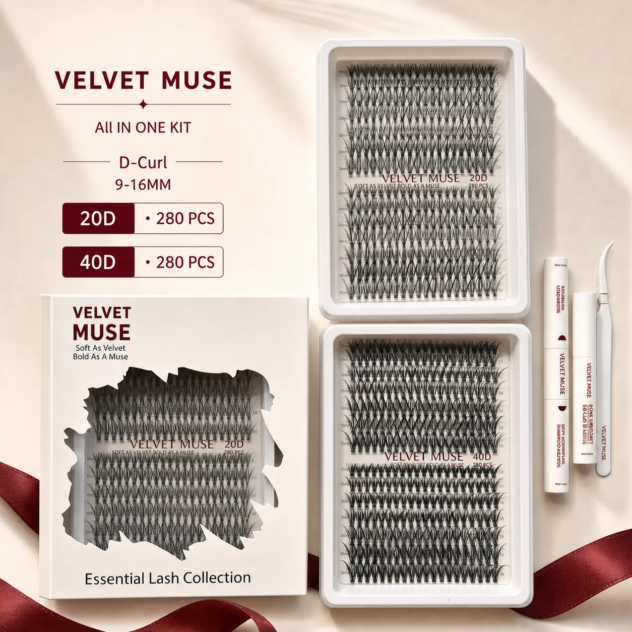 Velvet Muse DIY Lash Clusters & Eyelash Extension Kit, D Curl Individual Lash Clusters with Bond & Seal, Natural Wispy Lashes, Beginner Friendly, 20D 30D 40D 60D 80D, 20D+40D-KIT, 60D+80D-KIT (Max-9-16mm)