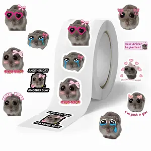 500 Sheets Per Roll Sticker Rolls Cartoon Sad Hamster Hand Account Meme DIY Material Sealing Stickers, Decorative Stickers, Flat Sticker Type, No Ca Prop 65
