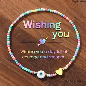 Colorful Seed Bead Heart-Themed Handmade Elastic Bracelet