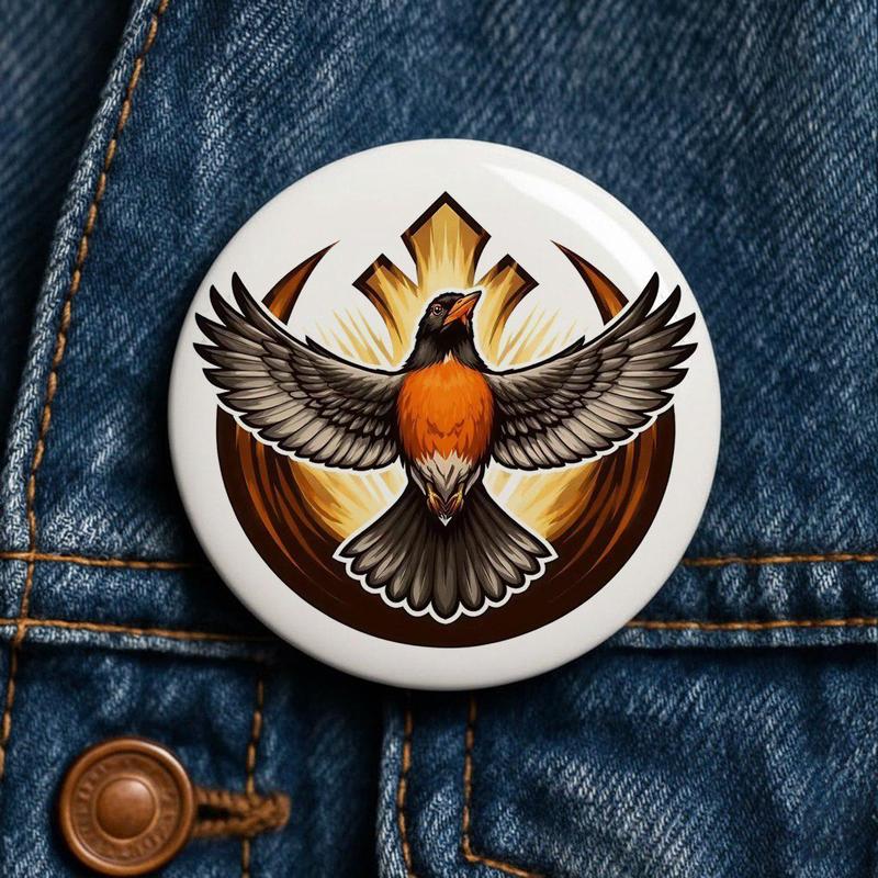 Michgan Bird Logo Button Pin – Colorful Star Graphic Badge for Jackets & Bags