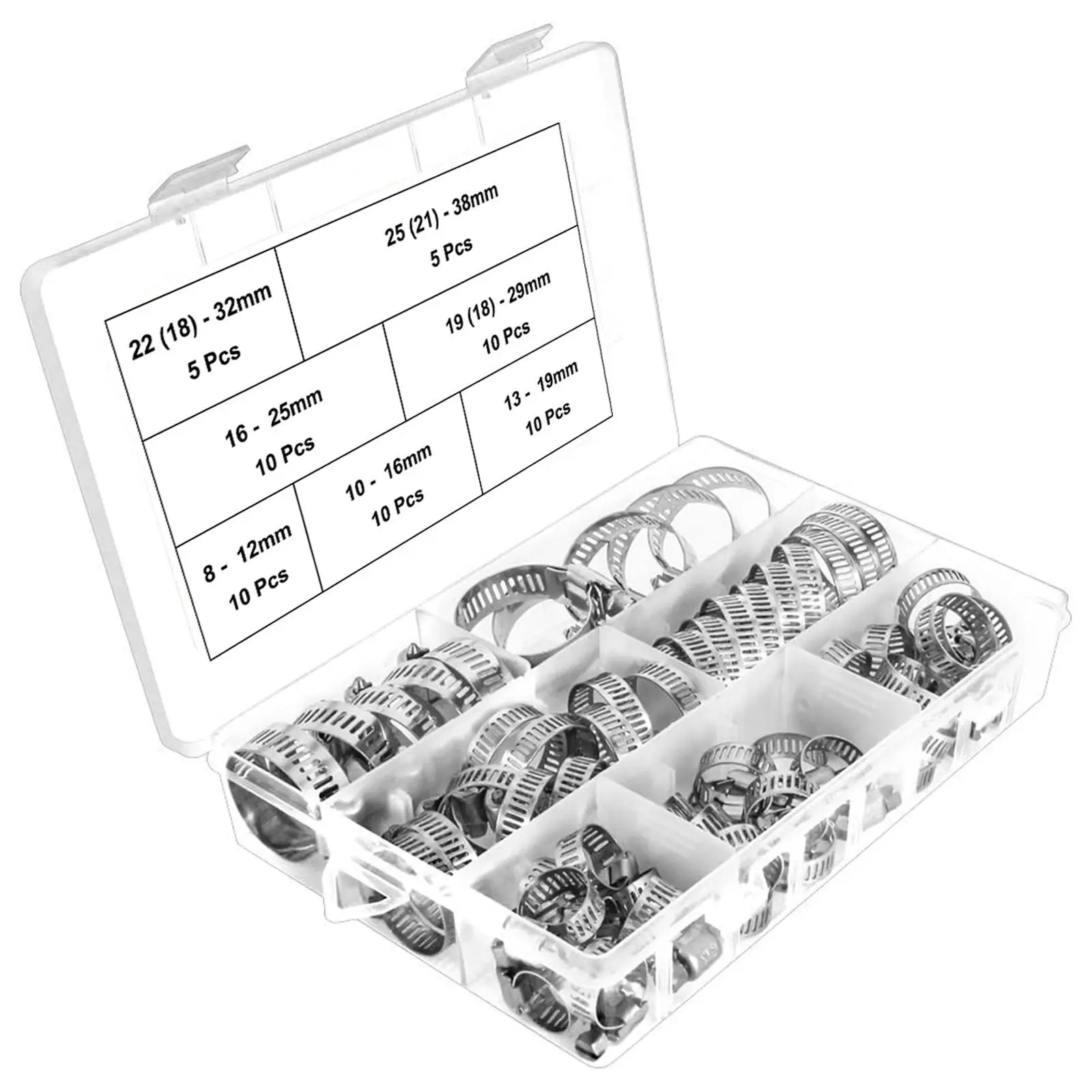 Hose Clamp Combination Kit, Stainless Steel Hose Clips, Adjustable 1/4"-1-1/2" (6-38mm) Rotating Metal Hose Clips For Pipes, Automotive & Mechanical U